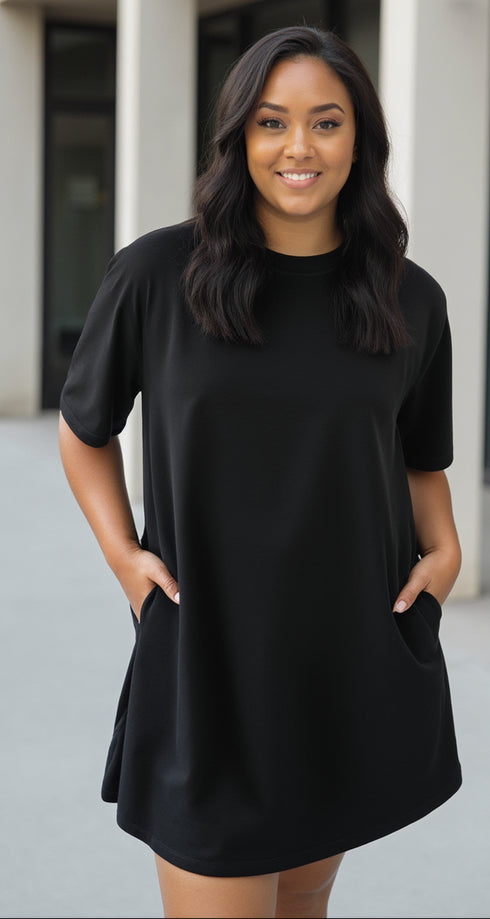 Essential Tee Dress With Pockets - Black